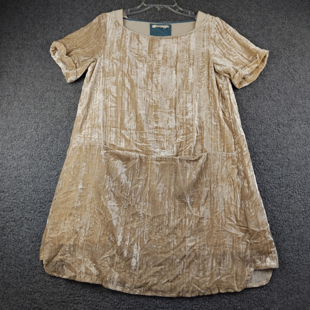 Floreat Anthropologie Dress Womens Small Petite Shift Cream Velvet Pockets EUC